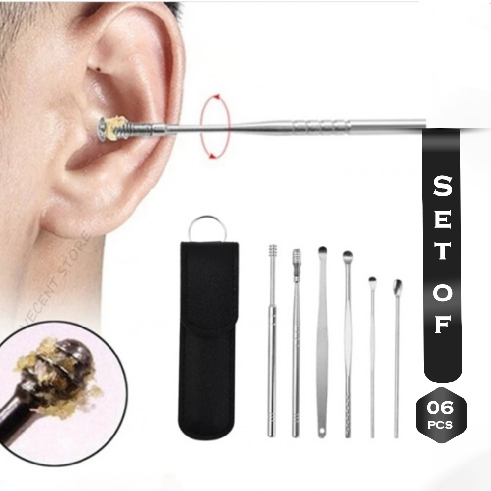 Set of 6Pcs Stainless Steel Ear Cleaner Set  With Leather Case