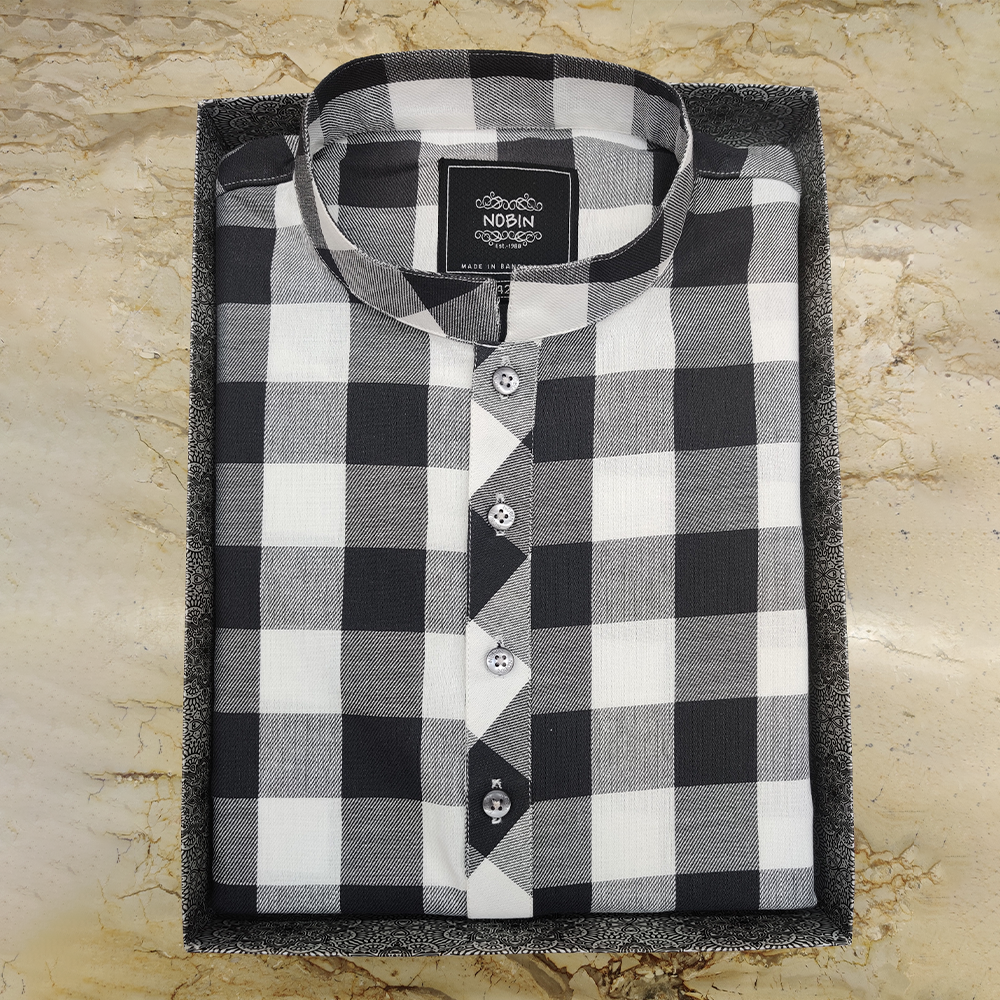 Nobin Cotton Panjabi For Men - Black and White - F-67