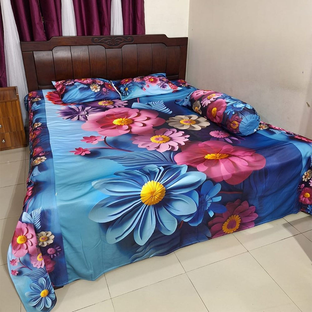 Cherry Cotton 3D Printed King Size Bedsheet 4 in 1 Combo Set - 3D-B6