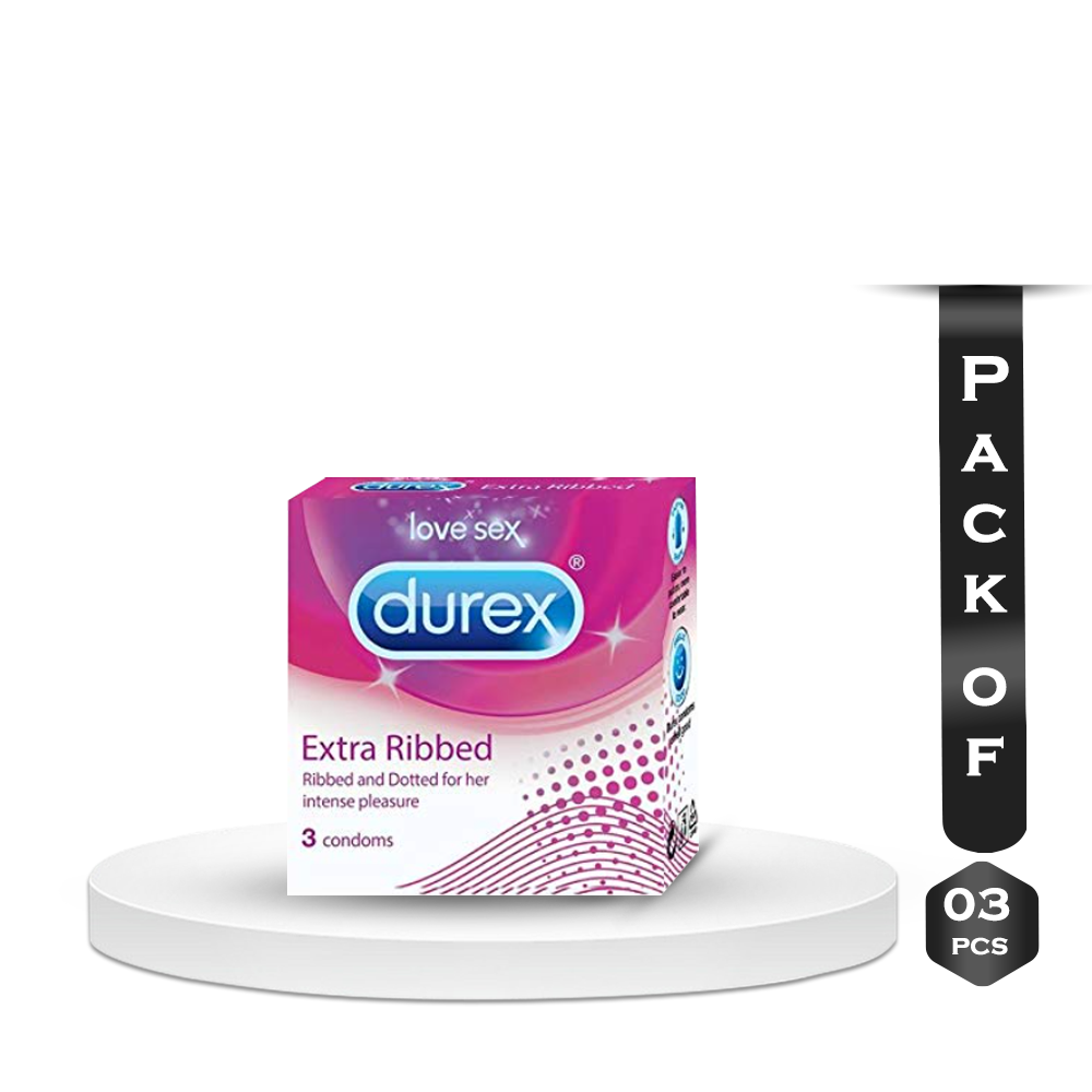 Pack of 3 Pieces Durex Extra Ribbed Condoms