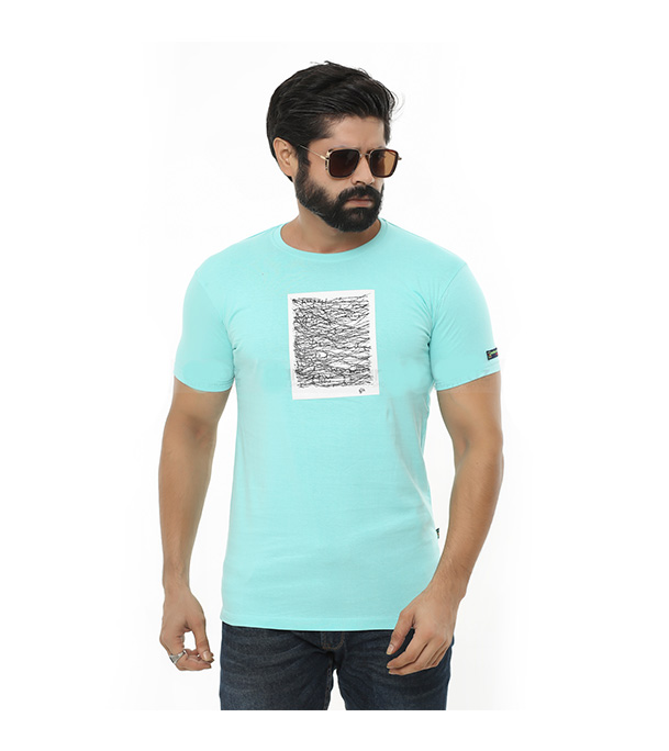 Cotton Short Sleeve T-Shirt for Men - Light Sky Blue