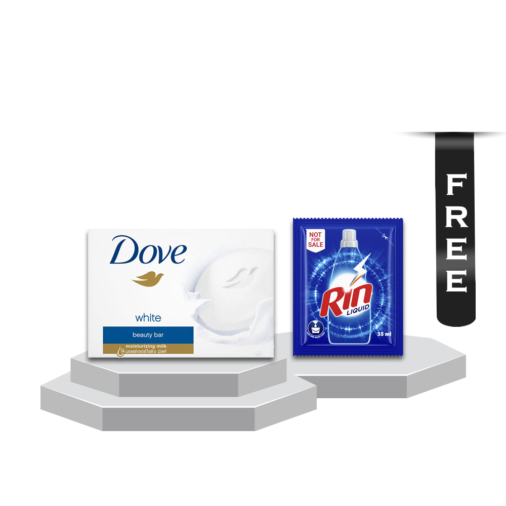 Dove Beauty Bar White Soap - 50gm With Rin Liquid - 35ml Free