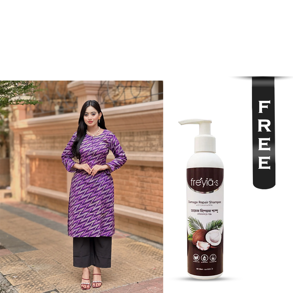 Buy Showstopper Cotton Kurti for Women - 0224 000311 - Violet and Get Freyias Damage Repair Shampoo with Coconut Milk - 220ml Free