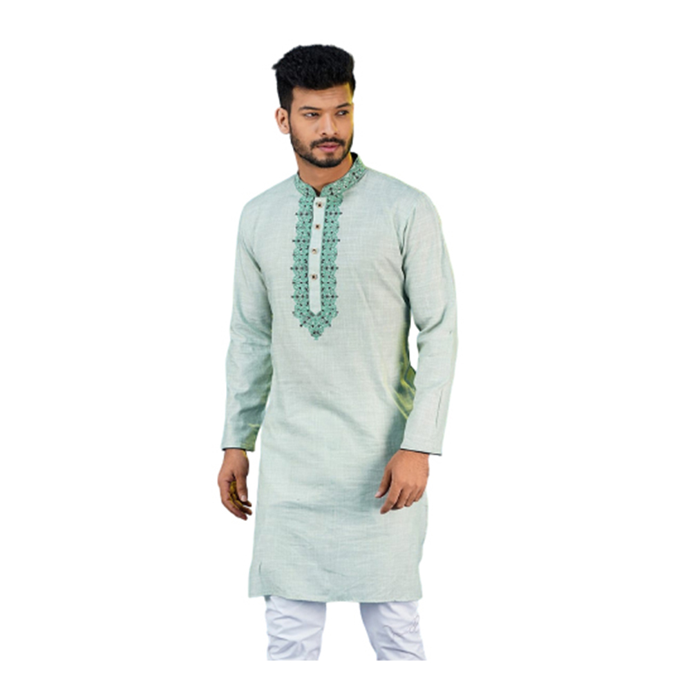 Cotton Digital Print Semi Long Embroidery Panjabi For Men - Pest - PS-01