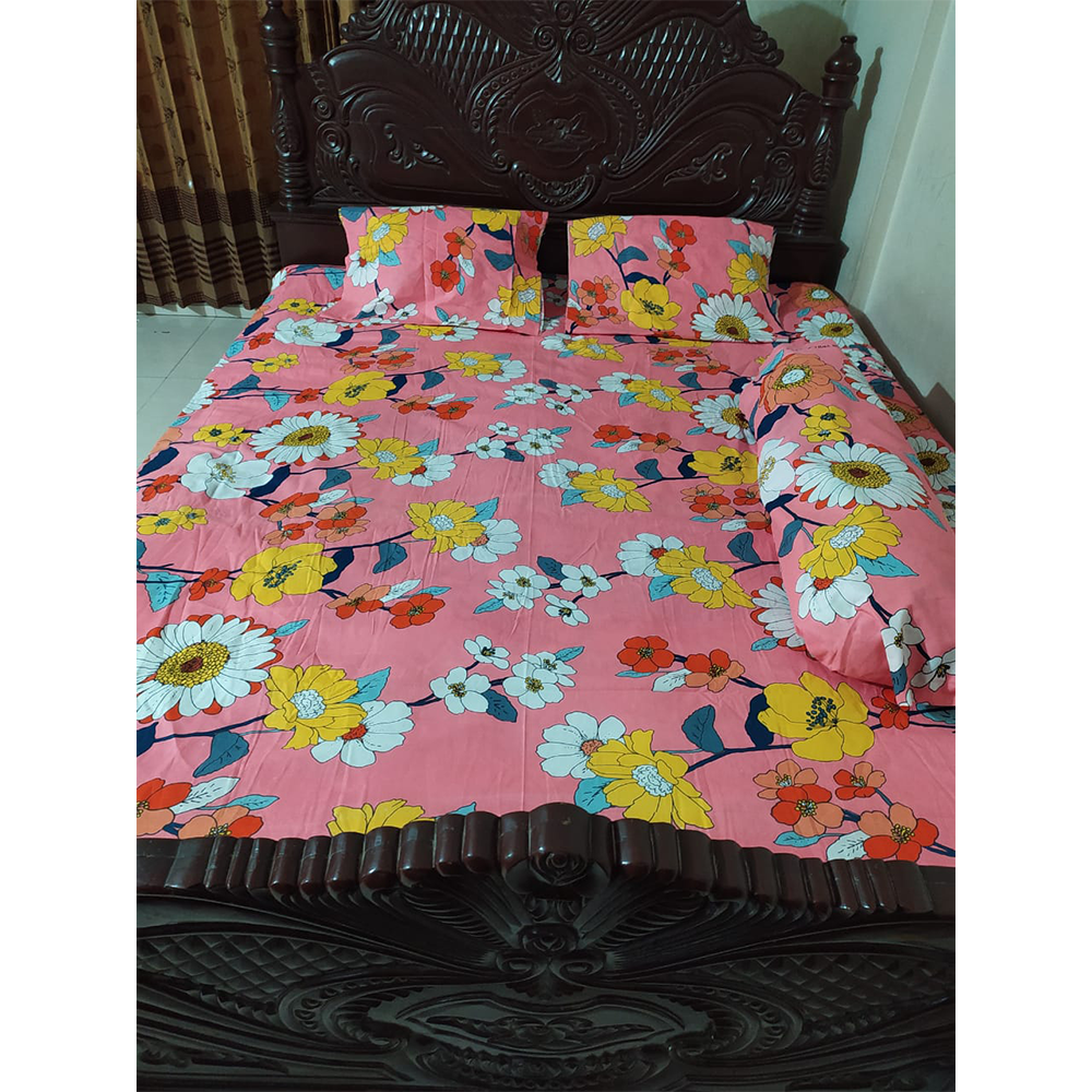 Twill Cotton King Size Double Bed Sheet With Pillow Cover - Multicolor - BT-01