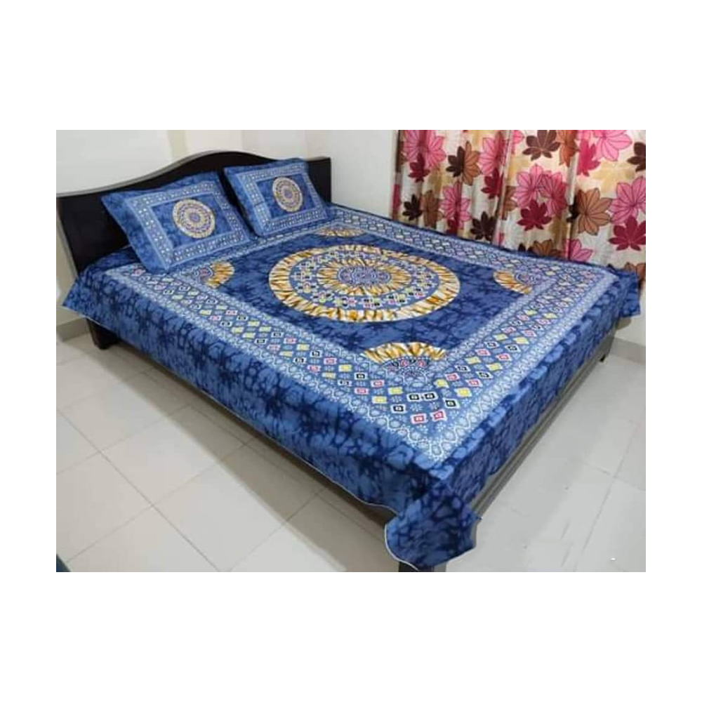 King Size Cotton Panel Bedsheet - ST-251 - Blue