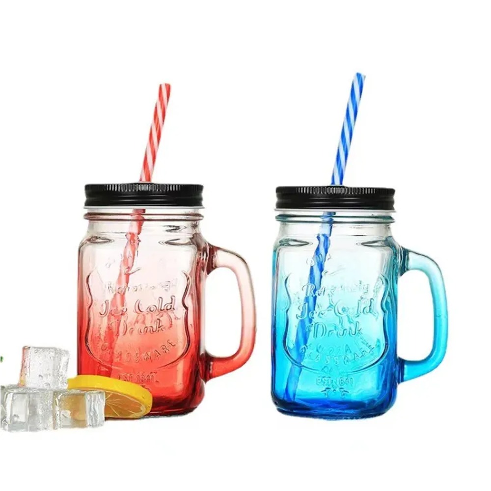 Juice Glass Straw Mug with Lid - 500ml - Transparent
