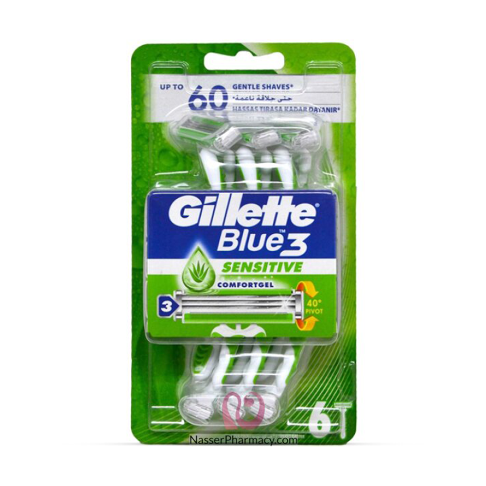 Gillette Blue3 Sensitive Men's Disposable Razors - 6 Count