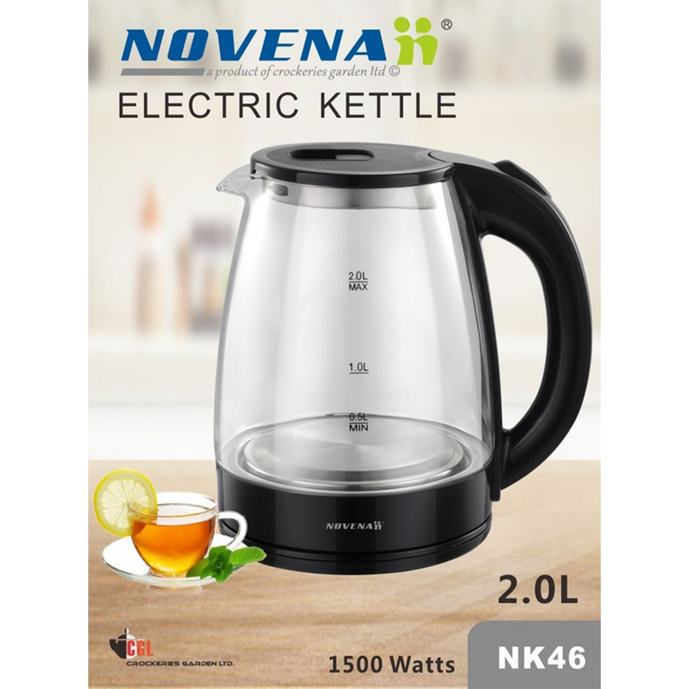 Novena Glass Cordless Electric Kettle - 1500W - 2.0 Liter