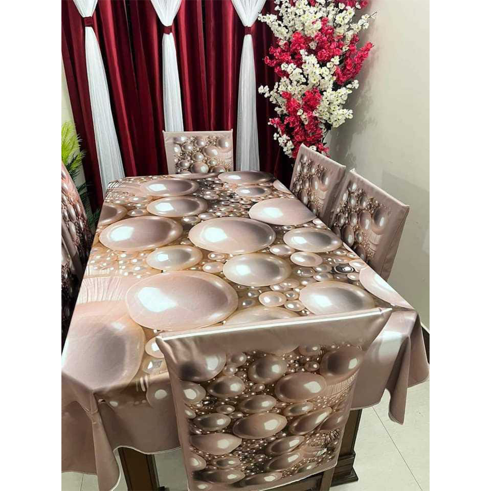 Velvet 7 In 1 3D Print Dining Table Cloth and Chair Cover Set - TC-100