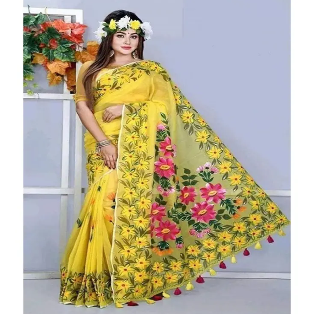 Dhupian Half Silk Skin Print Saree For Women - Multicolor - PP-238