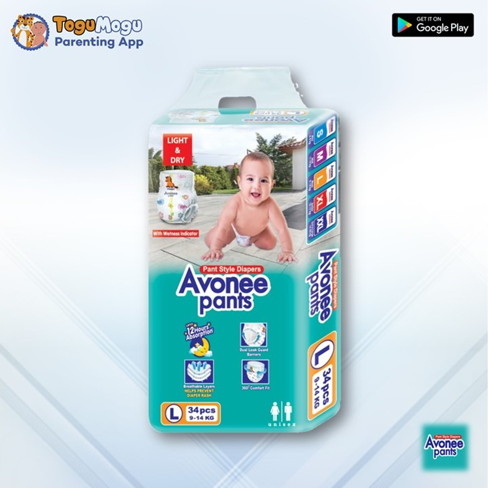 Avonee Pants Baby Diaper - Large - 9-14 Kg- 34Pcs