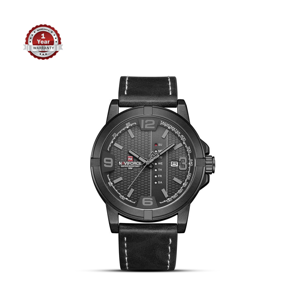 Naviforce Pu Leather Wrist Watch For Men Black