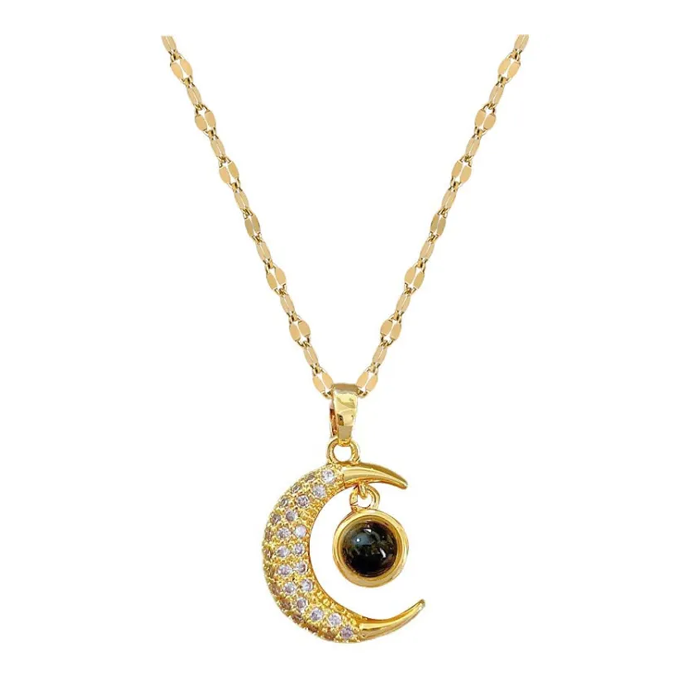 Gold-Plated Crescent Moon Pendant for Women - Golden