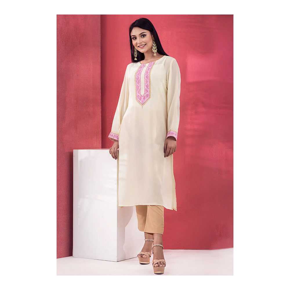 Buy Showstopper Crepe Silk Kurti for Women - M21 - Pale Yellow and Get Freyias Damage Repair Shampoo with Coconut Milk - 220ml Free