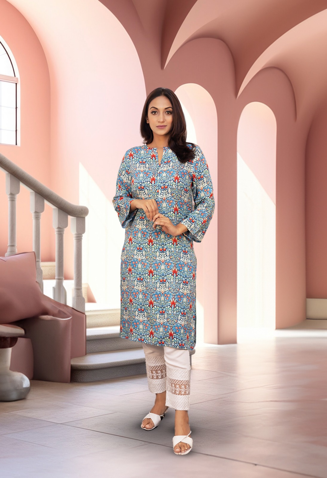 Basra Viscose Kurti For Women - Blue - ELV013