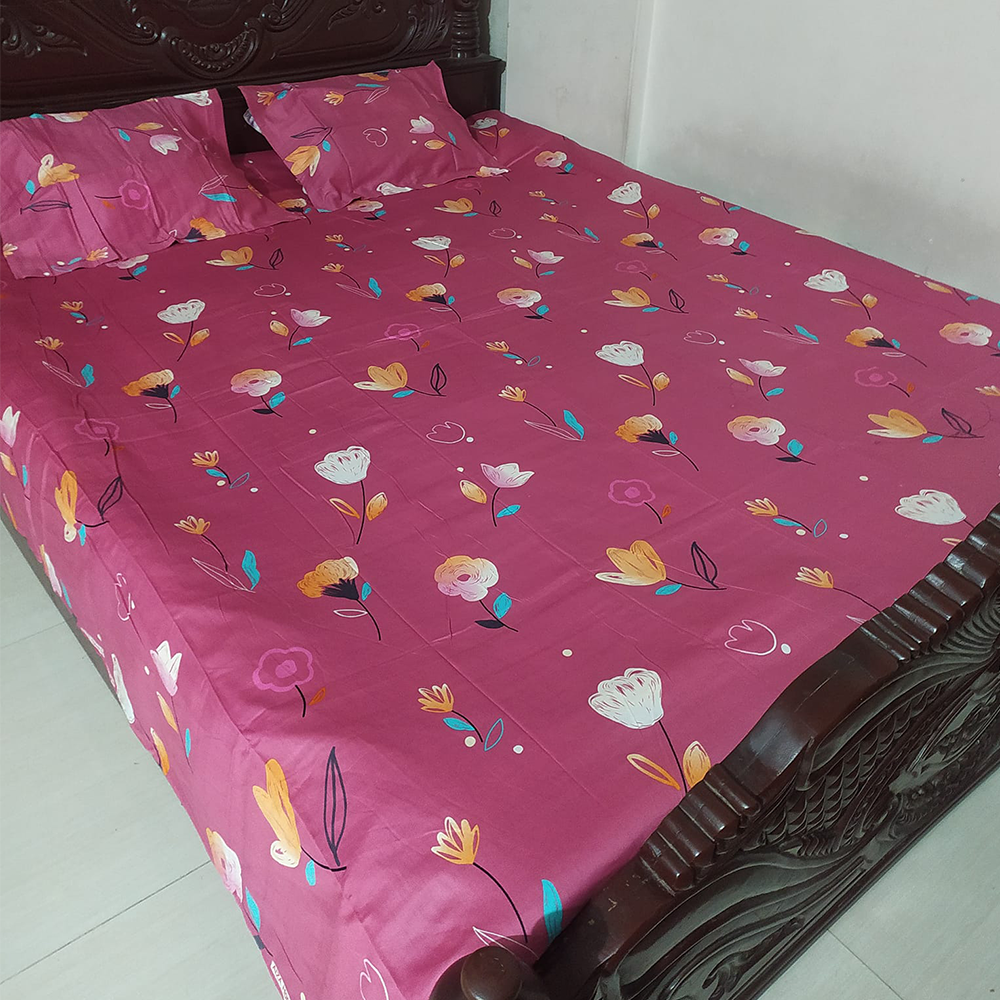 Twill Cotton King Size Double Bed Sheet - Multicolor - BT-02