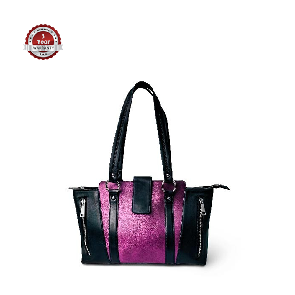 Leather HandBag For Women - LSN -14 - Black & Purple