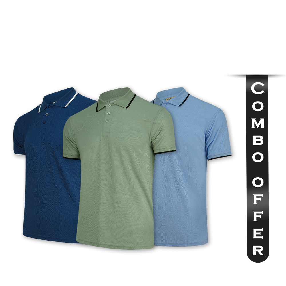 Combo of 3Pcs Pique Cotton Half Sleeve Polo For Men - Multicolor - CA-2503