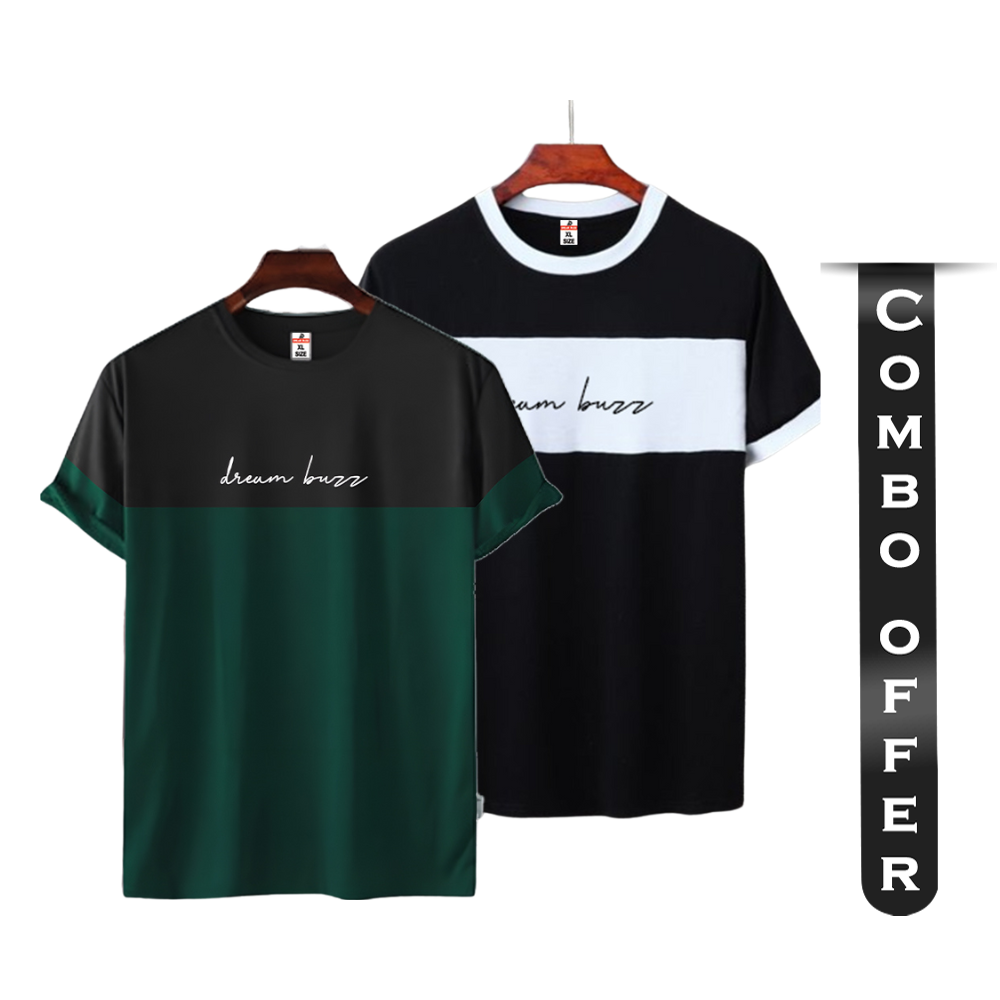 Combo Of Cotton Half Sleeve T-Shirt For Men - Green and Black - 1115