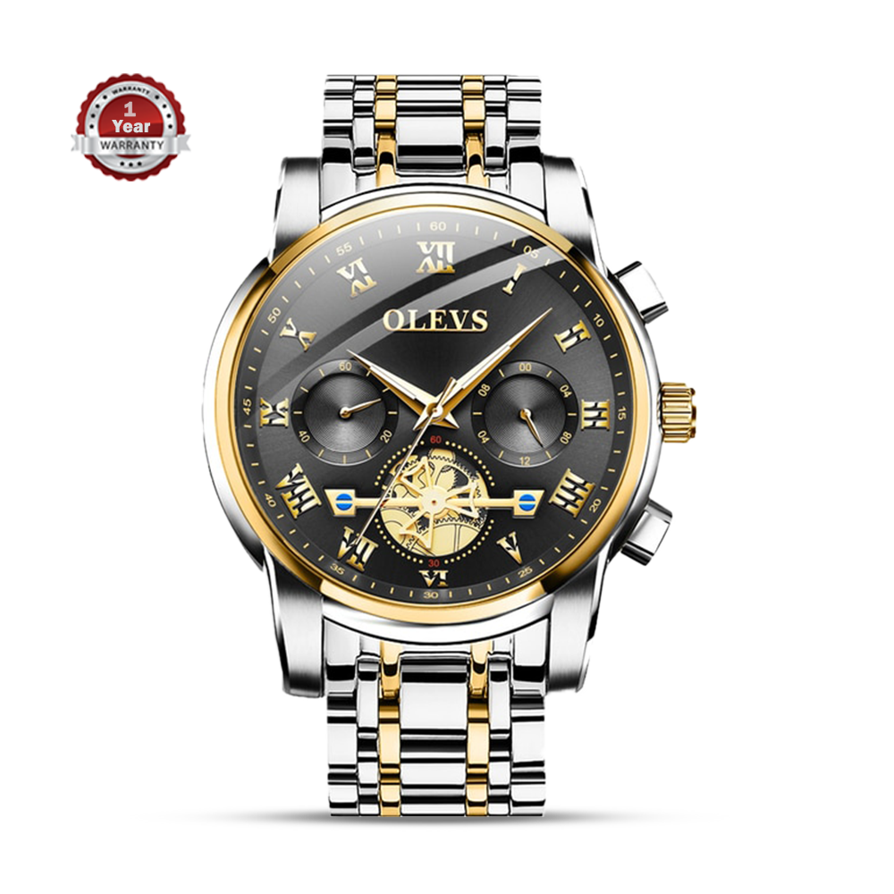 Olevs 2859 Stainless Steel Chronograph Wrist Watch For Men - Black and Silver