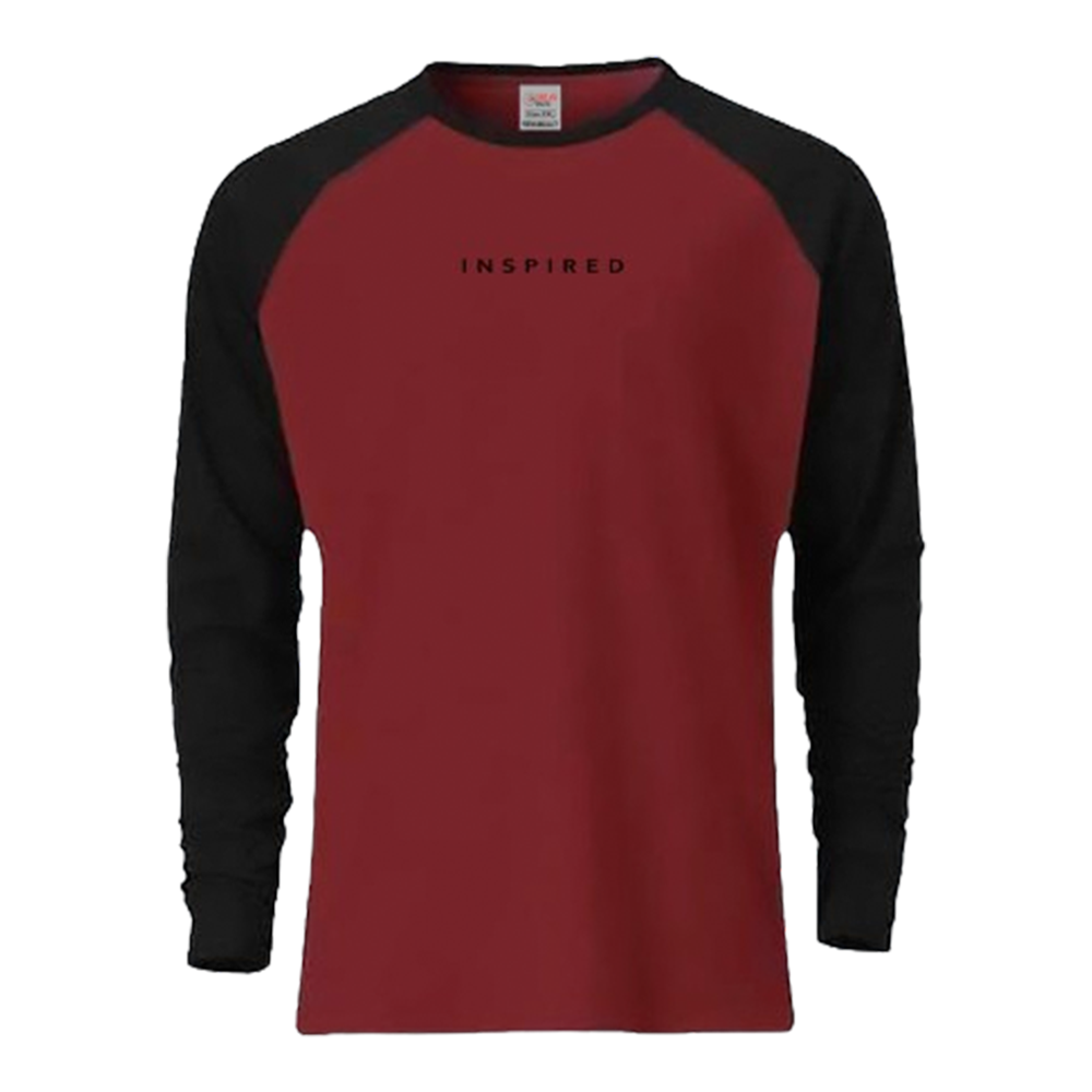 Cotton Reglan Full Sleeve T-Shirt for Men - Maroon and Black - 1010