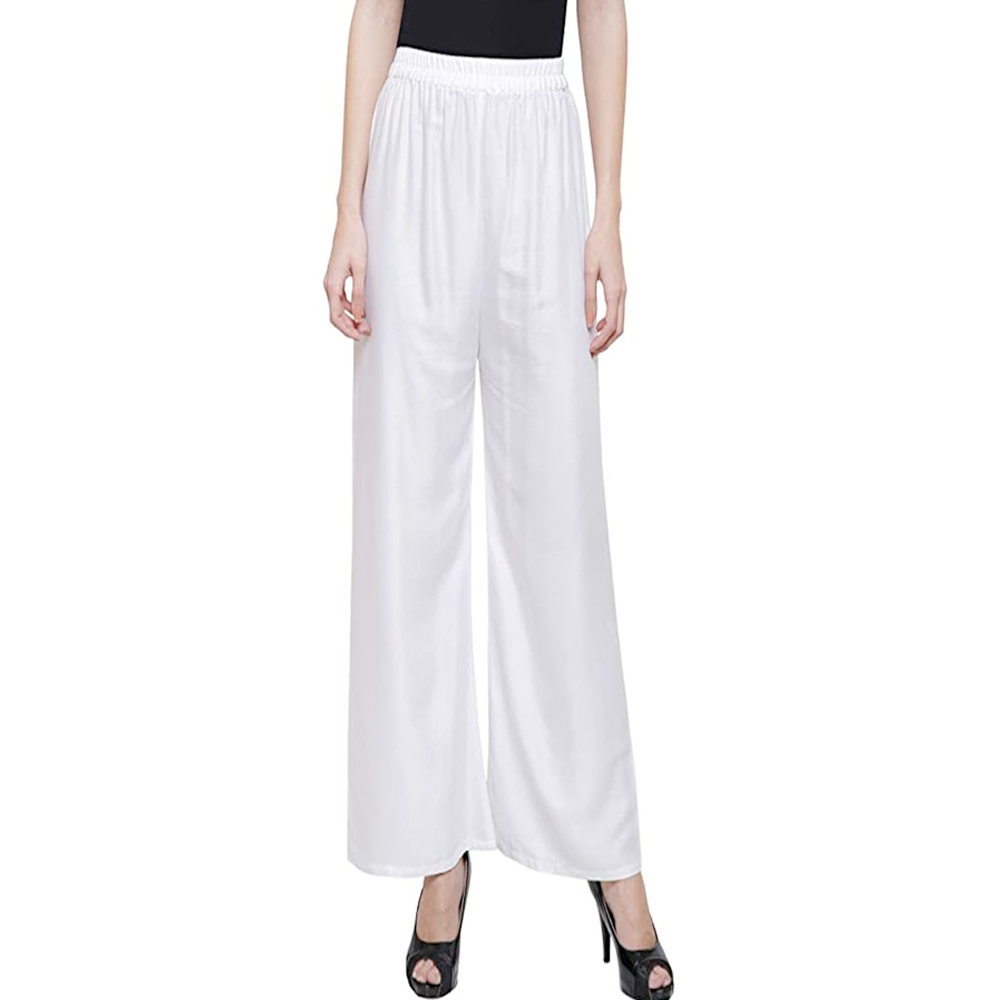 Linen Loose Fit Flared Wide Palazzo Pants For Women - White