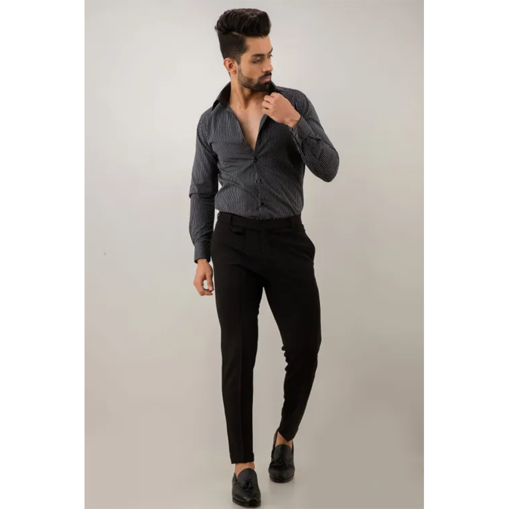 Cotton Semi Stretched Chinos Gabardine Pant For Men - Black - PGS006