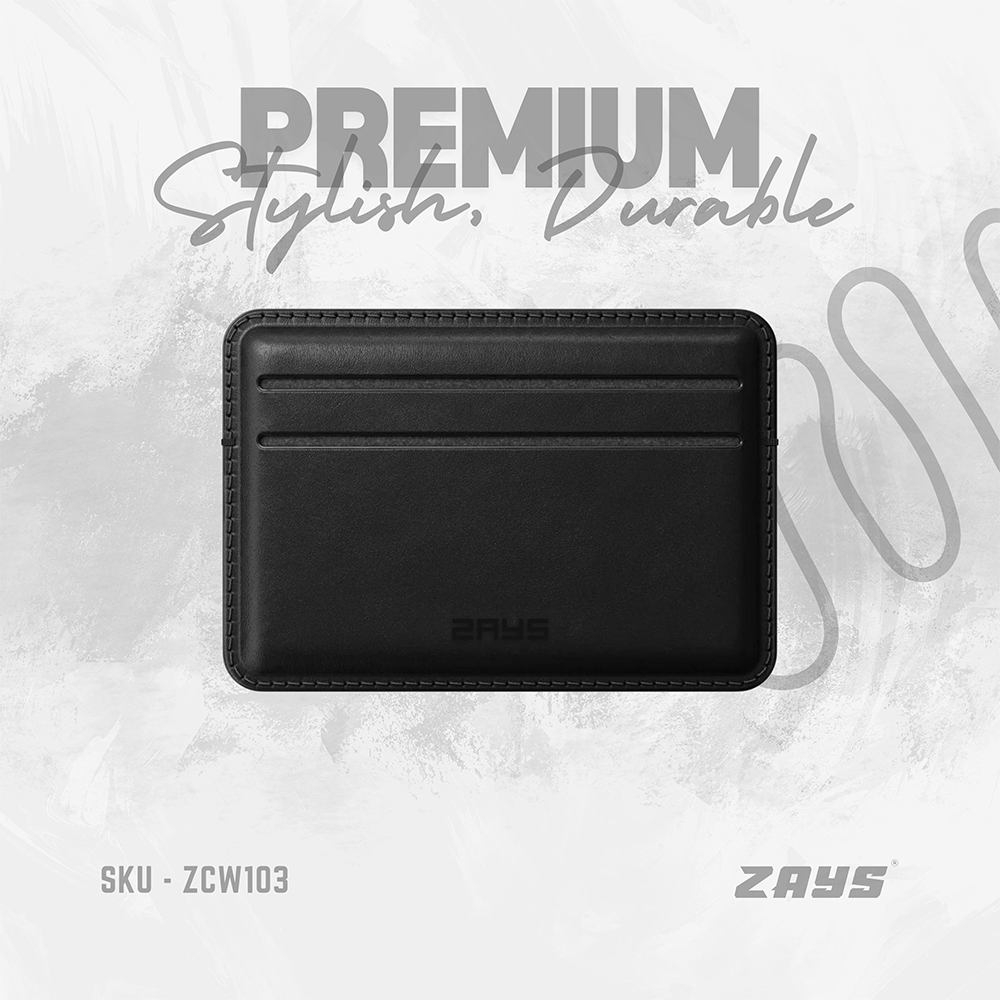 Zays Leather Handcrafted Mini Card Holder Wallet - Black - ZCW103