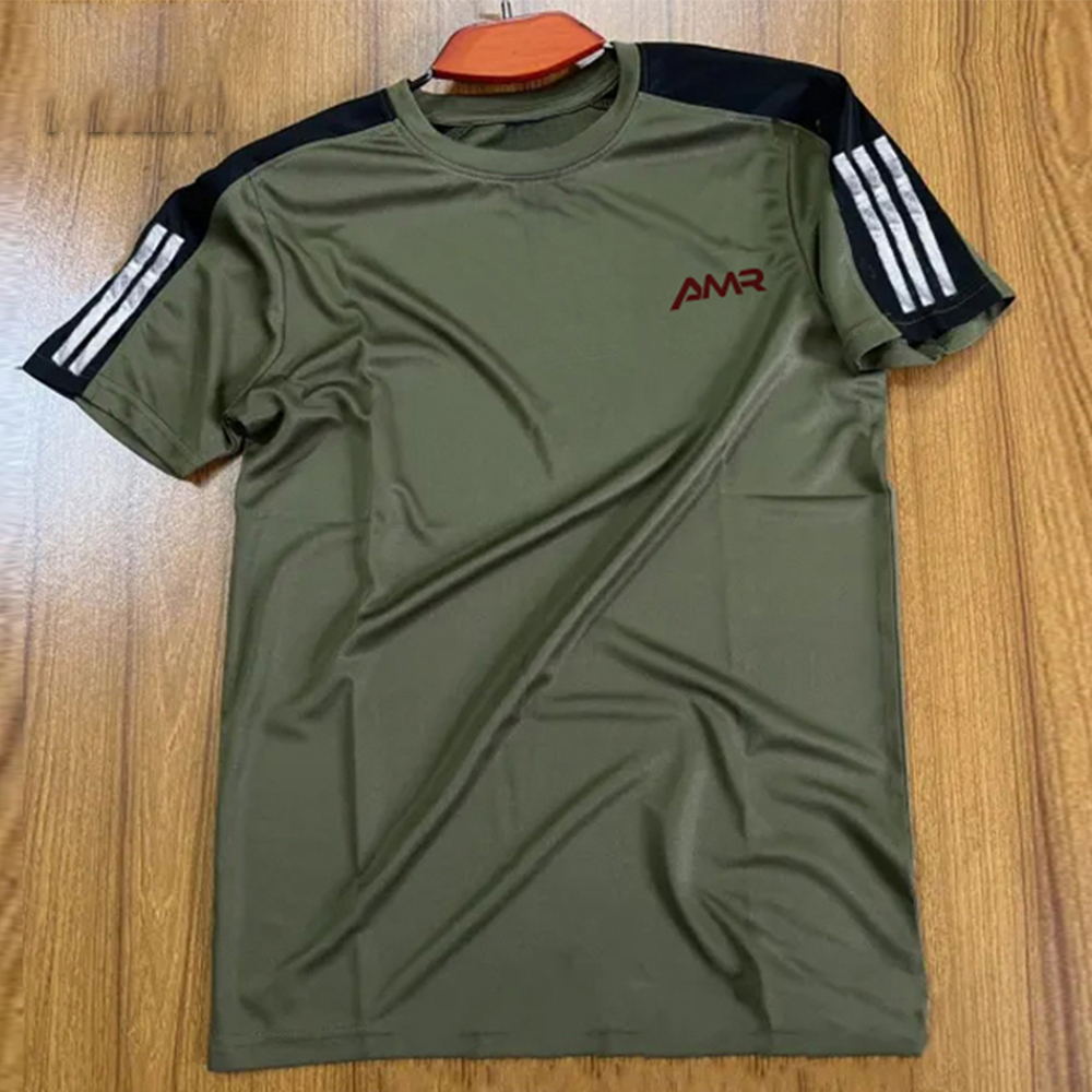 Mesh Half Sleeve T-Shirt For Men - Olive - T-121