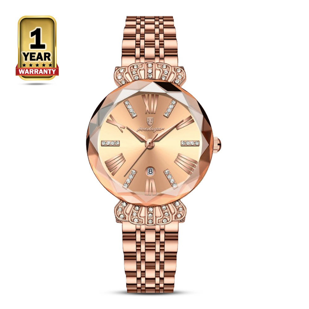 Poedagar 766 Stainless Steel Wrist Watch For Women - Rose Gold