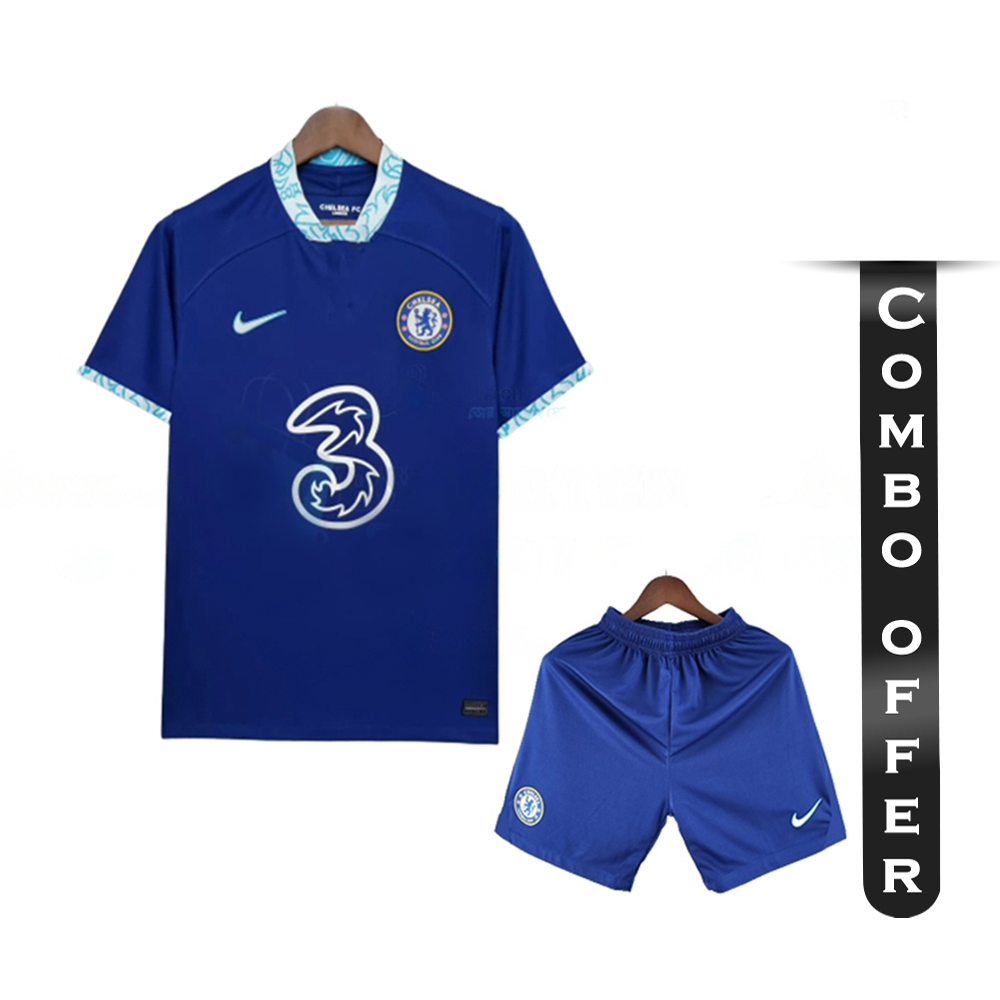 Combo of Chelsea Mesh Cotton Short Sleeve Home Jersey and Short Pant - Blue - Chelsea H2