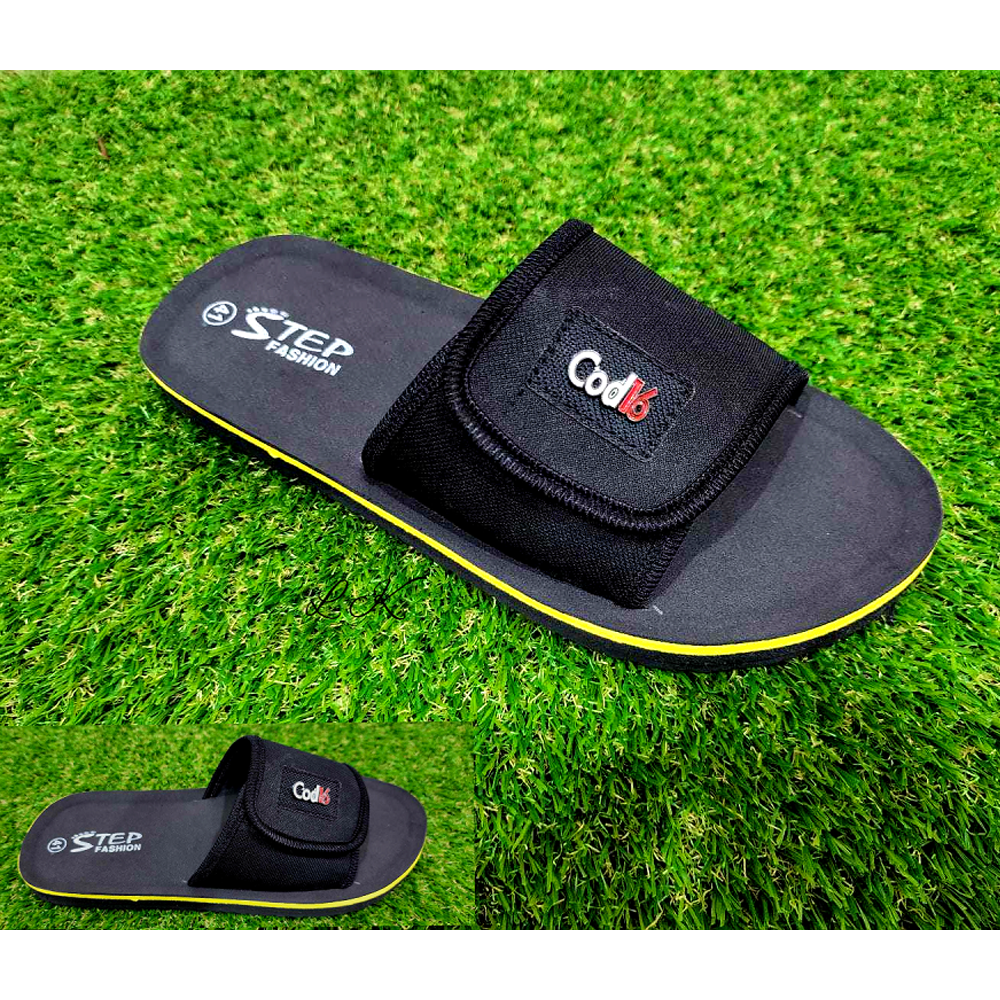 Rubber Slides Slipper Sandal For Men - Black and Yellow - US