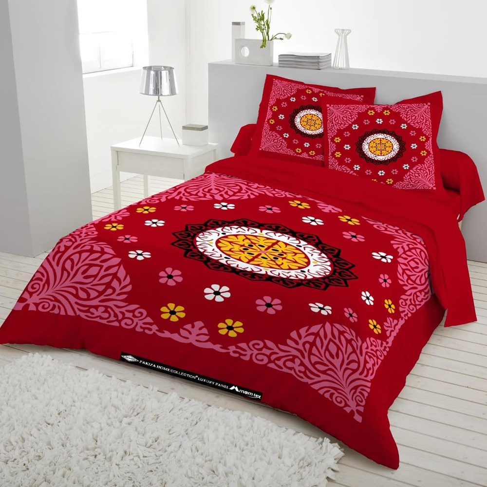 Panel Cotton King Size Bedsheet With Pillow Cover - Multicolor - 192463