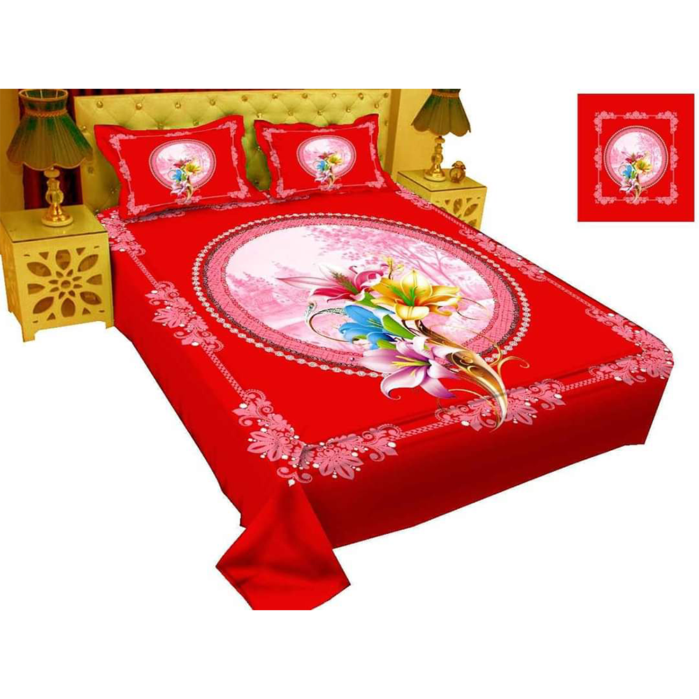 Cotton King Size Bedsheet With 2 Pillow Covers Red ST339