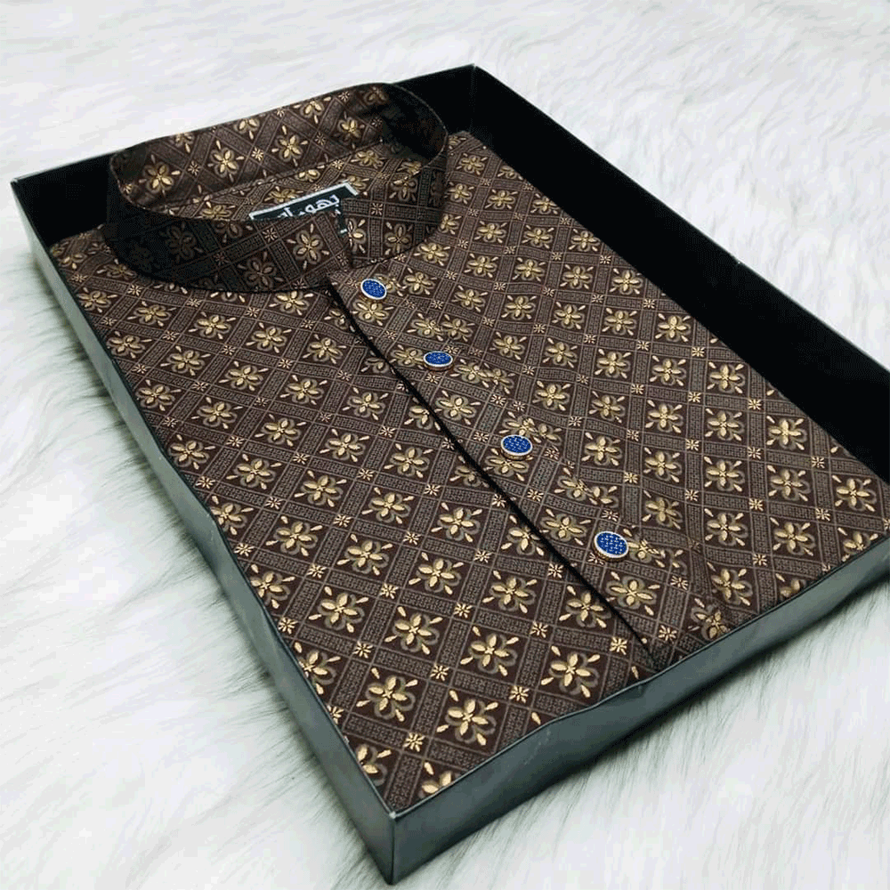 Cotton Printed Semi Long Panjabi for Men - Multicolor - ACP-422