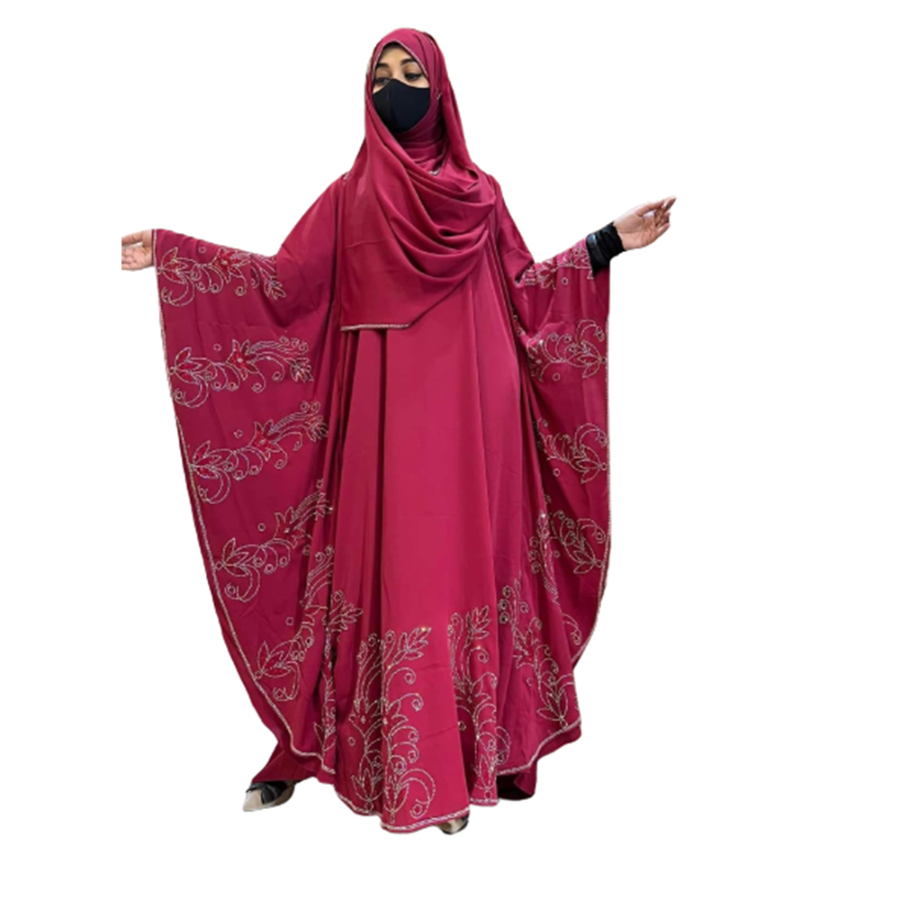 Dubai Cherry Abaya Borkha With Hijab For Women - Maroon  - BK-P20