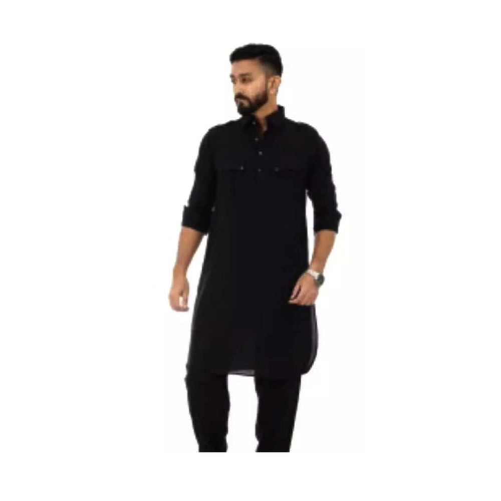 Linen Kabli Full Set For Men - Black - FF1002