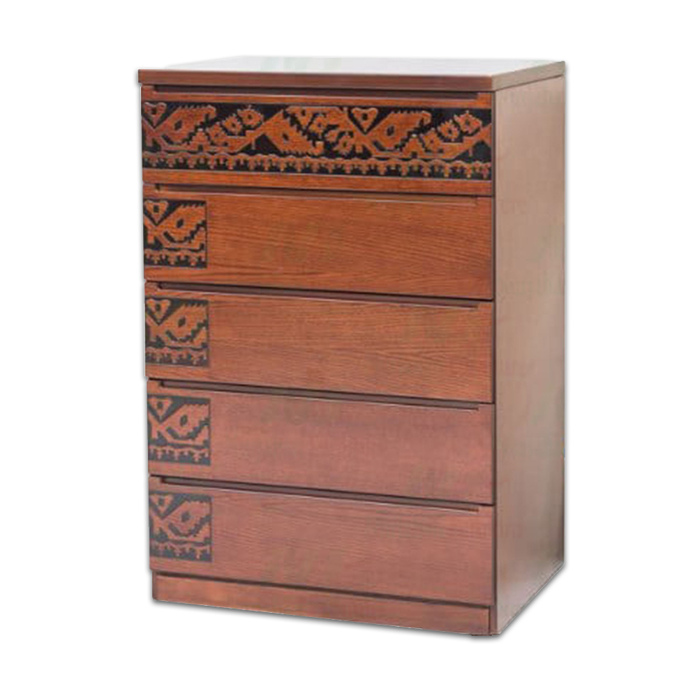 Oak Veneer Jamdani Design Chest of Drawer Wardrobe - Wooden - AWD168