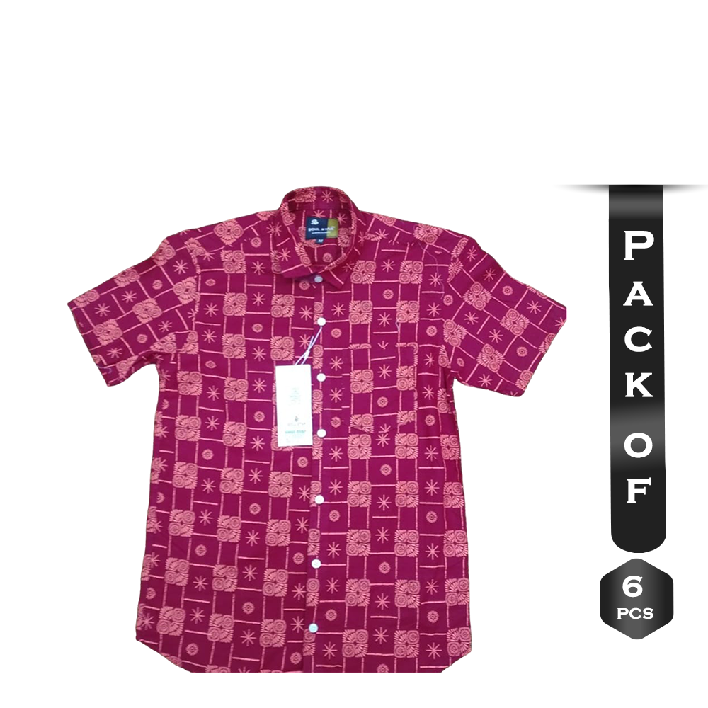 Pack of 6 Pcs Cotton Half Sleeve Shirt For Men - Magenta