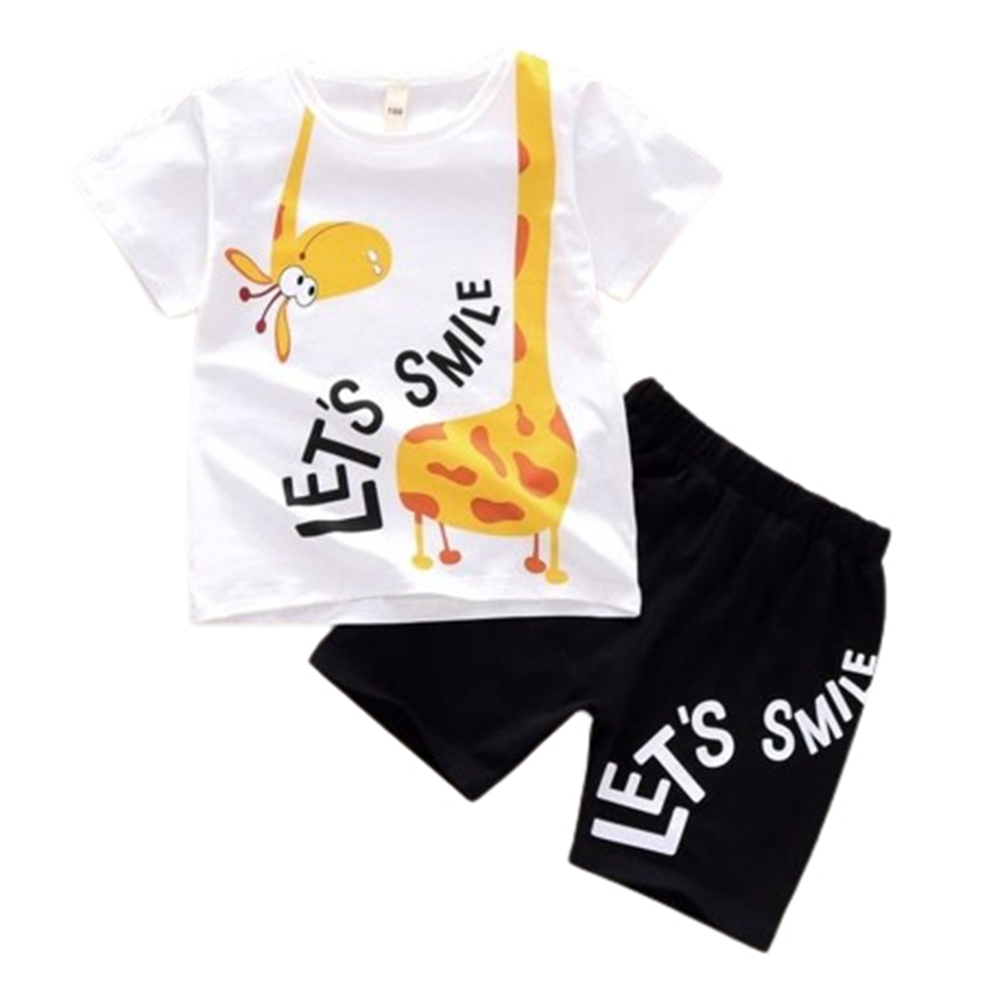 China Cotton T-Shirt and Half Pant Set For Kids - White and Black - BM-33