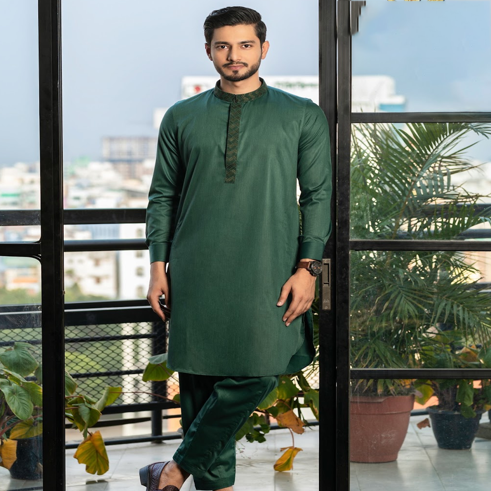 Fine Cotton Kabli Set For Men - Green - kb06