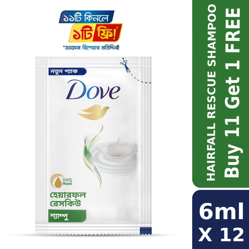 Dove Hair Fall Rescue Shampoo Buy 11 Pcs Get 1 Free - 12 Pcs x 6ml