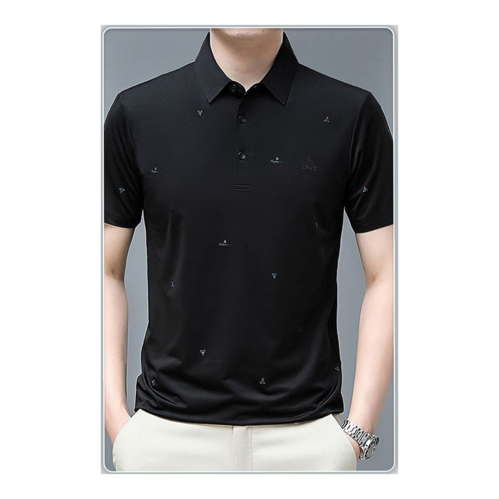 Stitch Half Sleeve Polo Shirt For Men - Black - POLO - 002