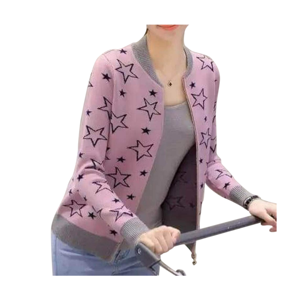 Cotton Casual Jacket for Women - WJ-05 - Pink And Gray
