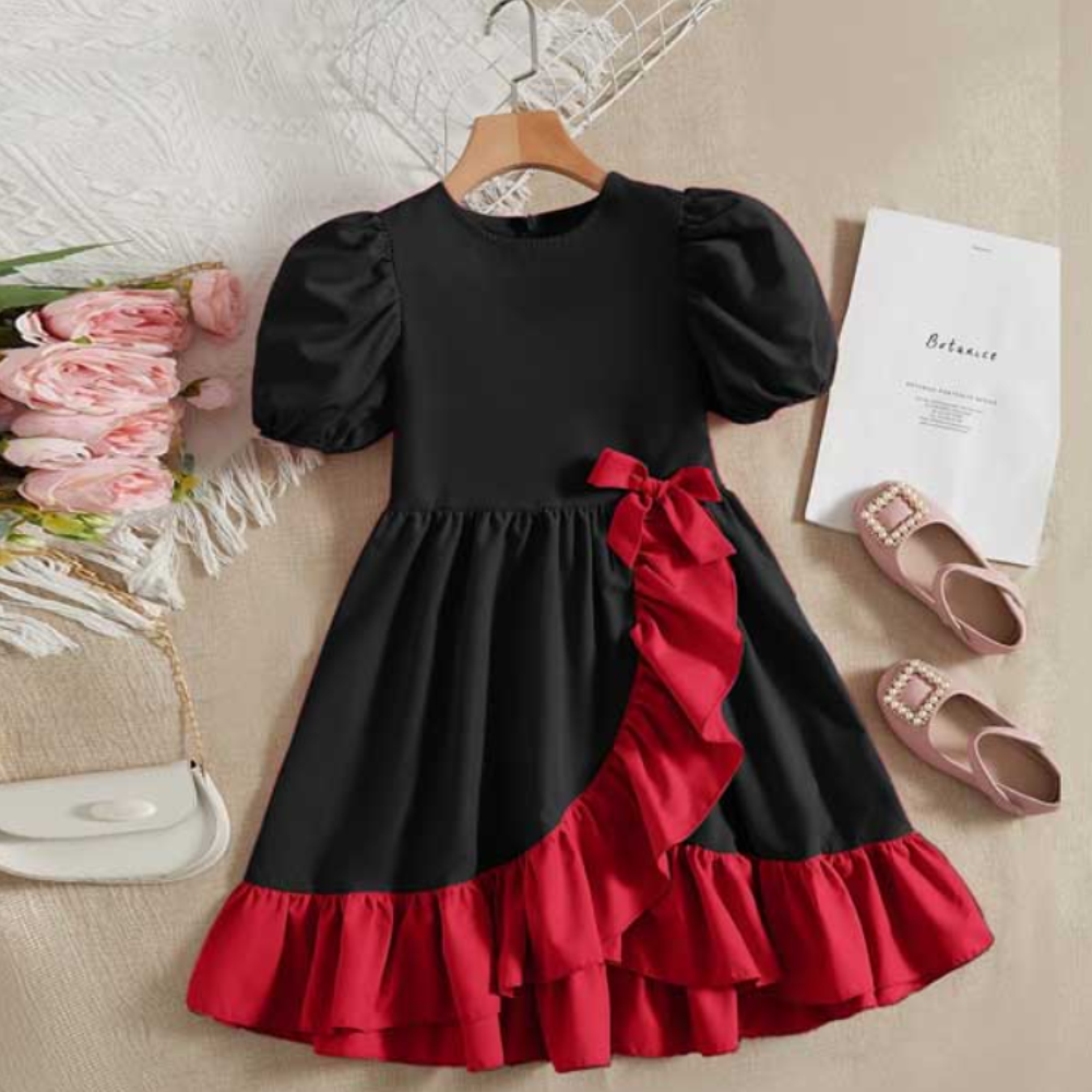 Dubai Cherry Frock for Girls - Black - 201