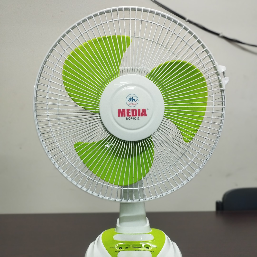 Media Rechargeable Desk Fan - White and Green - 5012