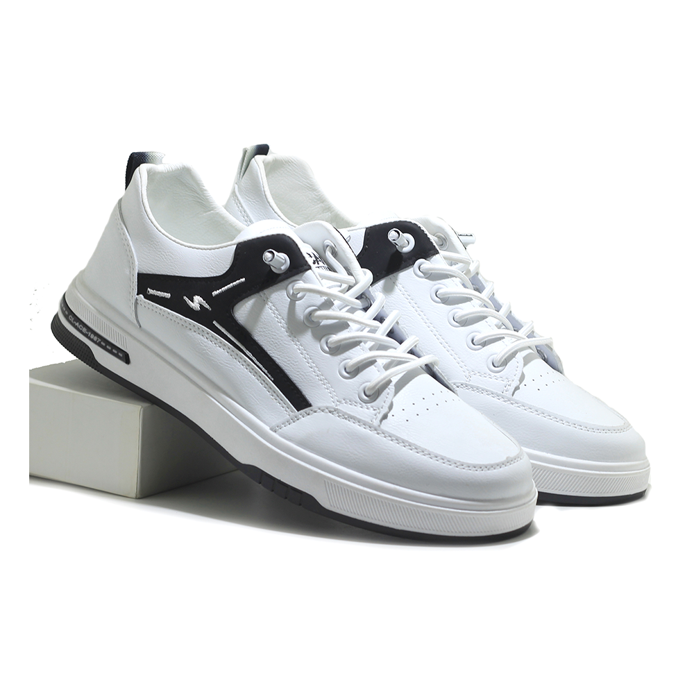 Pu Leather Sneaker Shoe For Men - White and Black - MSK 289