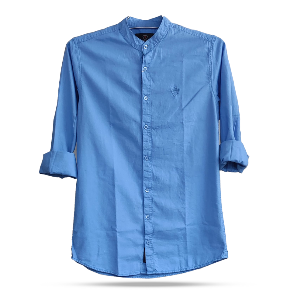 Oxford Cotton Full Sleeve Band Collar Shirt For Men Sky Blue OP10