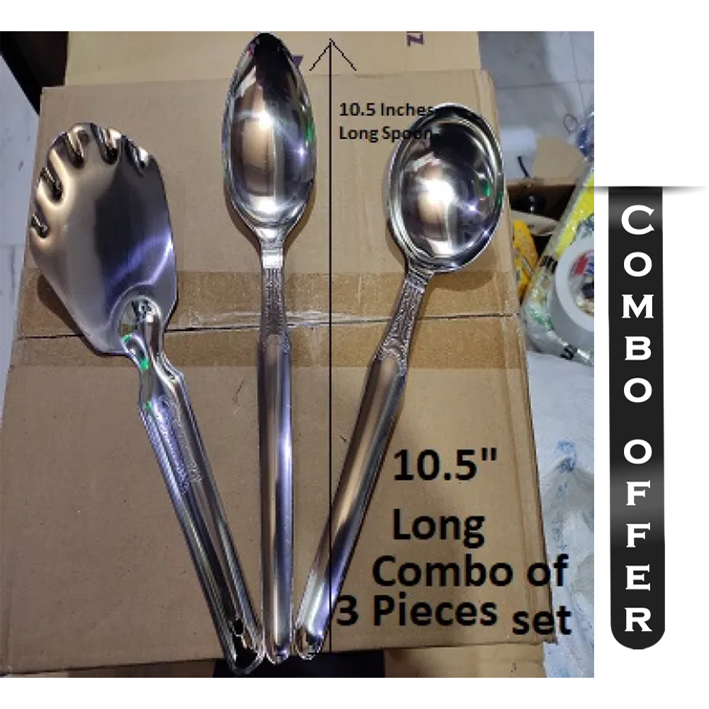 Combo Offer Stainless Steel Serving Spoon - 3 Pcs - Silver